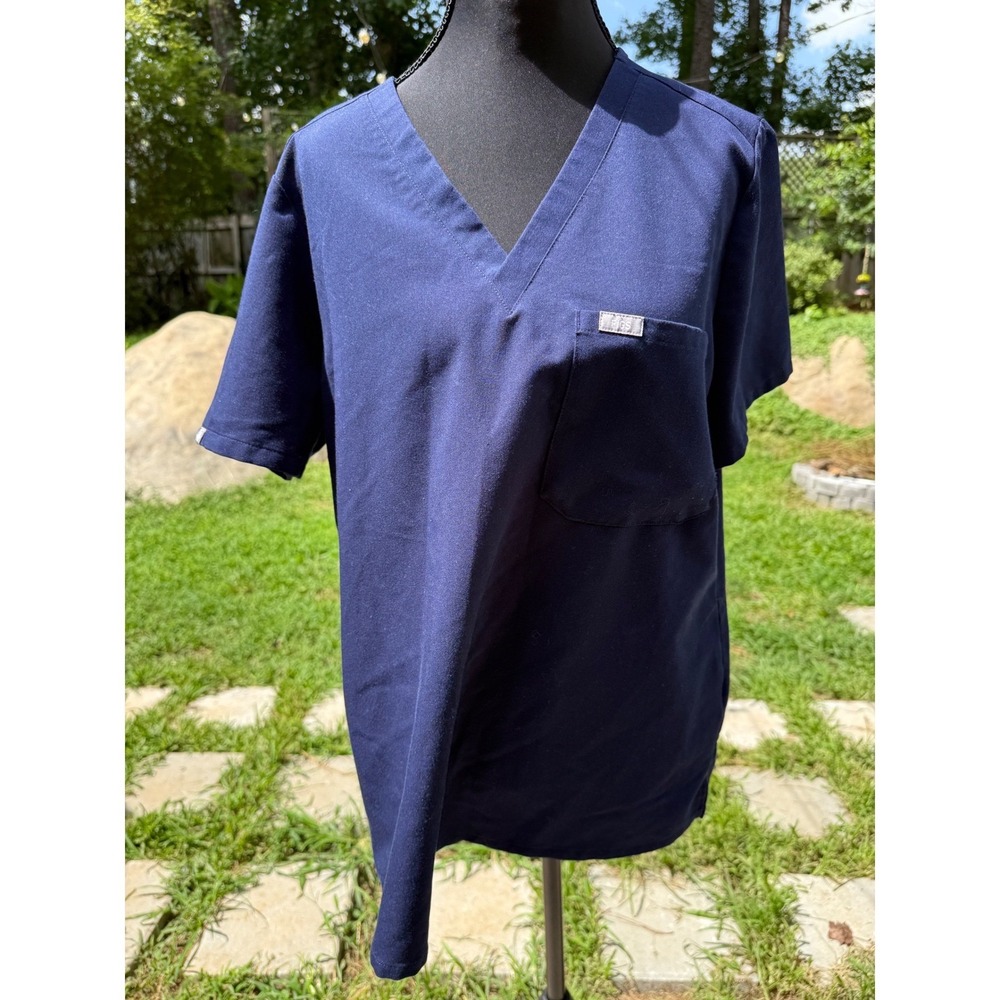 FIGS Technical Collection Womens Navy Blue V-Neck Scrub Top Large Chest Pocket